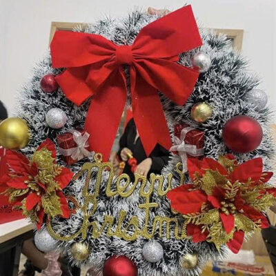 Vòng nguyệt quế Noel - Trắng nơ