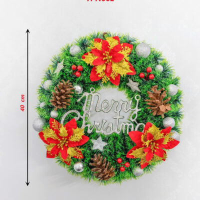 Vòng nguyệt quế Noel - Xanh 3 hoa chữ bạc